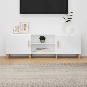 Comoda TV, alb extralucios, 150x30x50 cm, lemn prelucrat Alb foarte lucios, 1