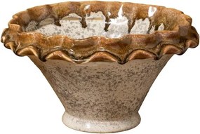 Bol pentru fructe din ceramică natur cu margini sculptate ondulat, maro, 18,5 × 33,5 cm, „Corola"