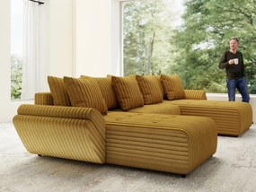 Colțar extensibil dumonde cu ladă de depozitare si sezut confortabil din spuma high-density, Berlin U Ambiance Mustar 380x180 cm