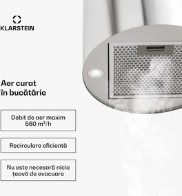 Klarstein Barett, hotă de aspirație, Ø 38 cm, convecție 590 m³/h, LED, filtru de carbon, oțel inoxidabil