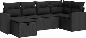 vidaXL Set mobilier de grădină cu perne, 6 piese, negru, poliratan