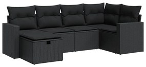 3325381 vidaXL Set mobilier de grădină cu perne, 6 piese, negru, poliratan