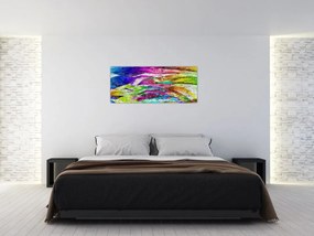 Tablou - Zid de cărămidă cu flăcări colorate (120x50 cm)