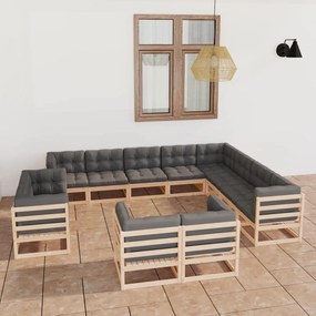 3077004 vidaXL Set mobilier grădină cu perne, 12 piese, lemn masiv de pin