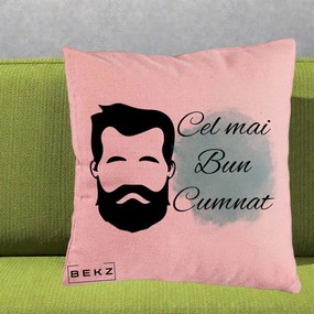 Cadou pentru Cumnat - Perna Personalizata Cel mai Bun Cumnat cu Portret Barbat si Pete Teal, 40x40 cm, Roz, Husa Detasabila, Perna Inclusa, BEKZ®
