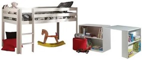 Set pat supraetajat copii PINO alb cu birou și bibliotecă – Vipack