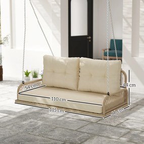Outsunny Balansoar Hollywood 2 locuri din ratan, leagăn de grădină cu perne și lanțuri, până la 240 kg 115 x 66 x 44 cm Bej | Aosom Romania