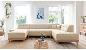 Canapea extensibilă în formă de "U" cu șezlong pe partea dreaptă Miuform Dazzling Daisy, bej
