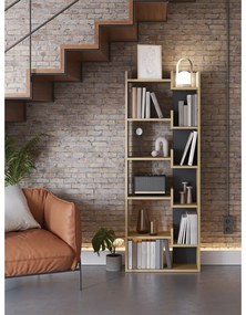 Bibliotecă neagră/în culoare naturală cu aspect de lemn de stejar 60,5x162 cm Klapo – Marckeric