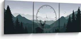 Tablou - Cerb cu lup pe stânci (cu ceas) (90x30 cm)