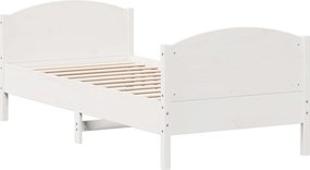vidaXL Cadru de pat fără saltea, alb, 75x190 cm, lemn masiv de pin