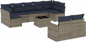 vidaXL Set canapele de grădină cu perne, 10 piese, gri, poliratan