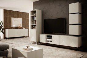 Comodă TV suspendată Asha 200 cm, cu partea frontală riflat și nișă – cashmere
