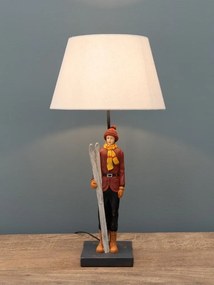 Lampa de masa, din rasina, cu abajur din bumbac, Vintage Skier