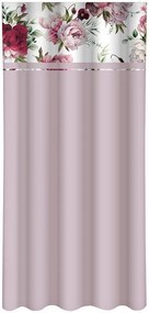 Draperie purpurie ușoară simplă cu imprimare de bujori roz și burgundia Lățime: 160 cm | Lungime: 270 cm