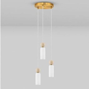 Lustra cu 3 pendule, Metal, Auriu, Travertin, Sticla, FILOMENA