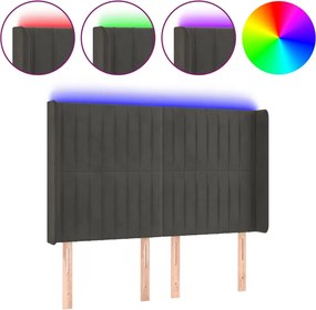 vidaXL Tăblie de pat cu LED, gri închis, 147x16x118/128 cm, catifea