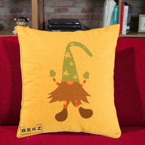 Perna Decorativa Pitic Gnom Nordic cu Cadou Menta, 40x40 cm, Galben, Husa Detasabila, Perna Inclusa, BEKZ®