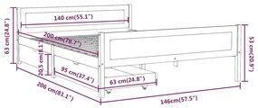 Cadru de pat cu 2 sertare maro miere 140x200 cm lemn masiv pin maro miere, 140 x 200 cm, 2 Sertare