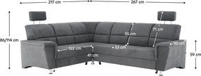 Colţar extensibil, material textil gri, model stânga, SANTIAGO