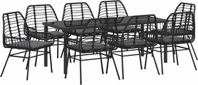 vidaXL Set de masă pentru grădină 9 pcs Negru poliratan