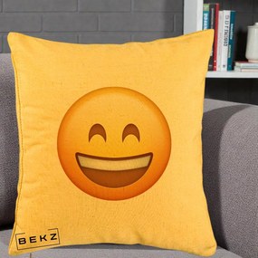 Perna Decorativa Emoji Zambet Mare, 40x40 cm, Galben, Husa Detasabila, Perna Inclusa, BEKZ®