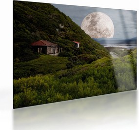 Tablou pe sticlă - peisaj cu luna (70x50 cm)