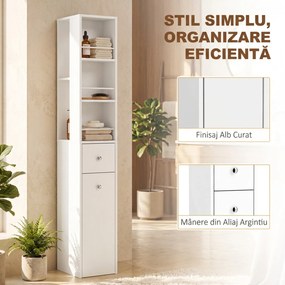HOMCOM Dulap de Baie Înalt și Îngust cu 2 Sertare, 135 cm, Alb | Aosom Romania