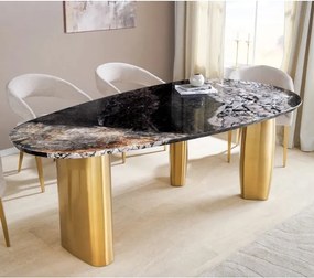 Masa Ovala, Metal, Auriu, Marmura, ORGANIC 200cm, A-46205 VC