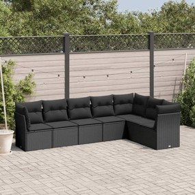 3217735 vidaXL Set canapele de grădină cu perne, 7 piese, negru, poliratan