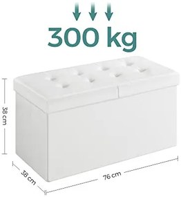 Bancheta cu capac rabatabil si spatiu depozitare, 76 x 38 x 38 cm, MDF / piele ecologica, alb, Songmics