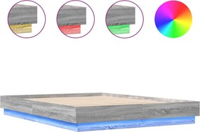 vidaXL Cadru de pat cu lumini LED, gri sonoma, 150x200 cm
