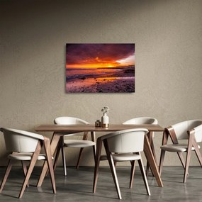 Tablou pe sticlă cu apus de soare la mare (70x50 cm)