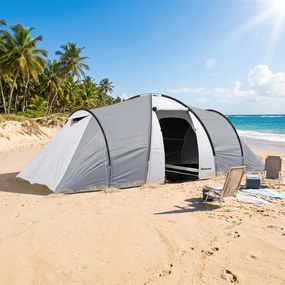 Outsunny Cort Camping 4-5 Persoane 2 Camere Familie Impermeabil Baldachin 590x245x193cm Gri | Aosom Romania