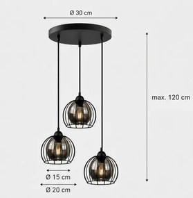 Lustră pe cablu SOLO BLACK 3xE27/60W/230V d. 30 cm