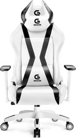 RESIGILAT- Scaun gaming, ergonomic, masaj pernă lombară, brațe reglabile 2D, piele PU, roți silențioase, rezistent 150 KG, Alb/Negru