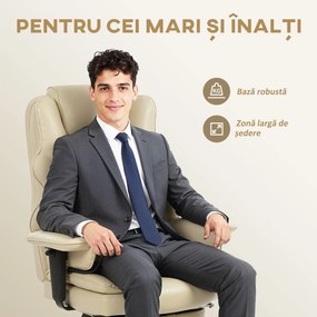 HOMCOM Scaun de birou cu suport pentru picioare și tetieră, din piele PU, spumă și metal, 76x73x117-125 cm, crem | Aosom Romania
