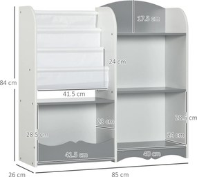 Raft pentru jucării pentru copii Mobilier dormitor din lemn, mobilier pentru sufragerie și creșă, 85x26x84cm, gri ZONEKIZ | Aosom Romania