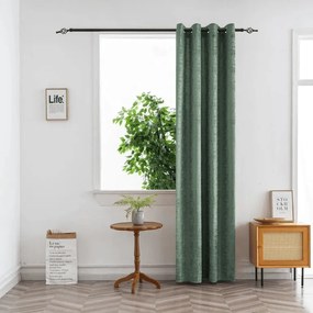 Perdea opaca LOOM VELVET 140x250 cm, verde Agatat: Inele metalice