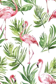Tapet flamingo de acuarelă cu frunze