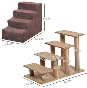 PawHut Scăriță pentru Câini Portabilă cu 4 Trepte, Scară pentru Animale Domestice, 60x35x44 cm, Gri Deschis | Aosom Romania