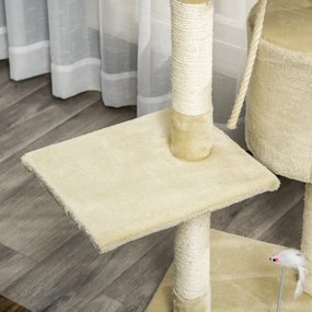 Ansamblu de joaca pentru pisici din MDF acoperit de pluș, stalpi de ascutit unghii si căsuță 75x40x112cm bej PawHut | Aosom Romania