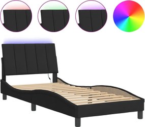 vidaXL Cadru de pat cu LED fără saltea, Hanko, negru, 80x200 cm, catifea