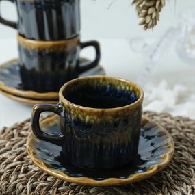 Set de 6 cești din ceramică cu farfurioareElementa 185 ml, albastru închis