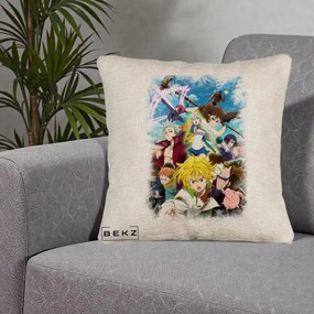 Perna Personalizata Nanatsu no Taizai Cele Sapte Pacate Mortale Anime, 40x40 cm, Bej Canapea, Husa Detasabila, Perna Inclusa, BEKZ®