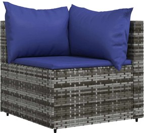 vidaXL Canapea de colț cu pernă de grădină, gri, poliratan