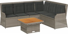 vidaXL Set mobilier de grădină cu perne, 5 piese, gri, poliratan