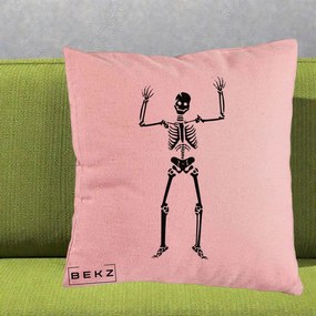 Perna Decorativa Halloween Schelet Dansator, 40x40 cm, Roz, Husa Detasabila, Perna Inclusa, BEKZ®