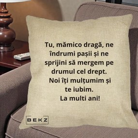 Cadou pentru Mama - Perna Personalizata Mamico Draga Te Iubim La Multi Ani cu Text Negru, 40x40 cm, Crem, Husa Detasabila, Perna Inclusa, BEKZ®