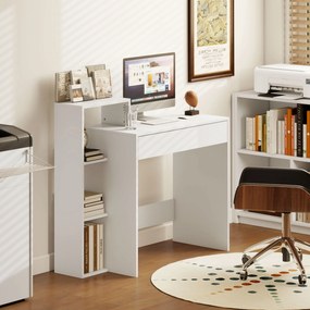 HOMCOM Compact Computer Desk with 3 Storage Shelves and Drawer, Space Saving Writing Desk, Study Table for Home Office, 110 x 40 x 92 cm, White | Aosom Romania